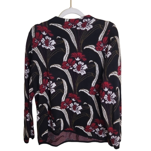 Ann Taylor Factory Black Red Floral Mock Sweater Size L - Picture 2 of 5